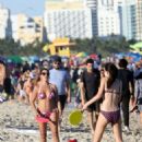 Monica Ayos in Bikini Play Beach tennis in Miami Beach