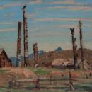 A.Y. Jackson, Totem Poles, Kitwanga, 1926, Oil on panel, 21.3 x 26.3 cm, Collection: A.K. Prakash