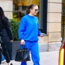 Jennifer Lopez – In a blue Frankies Bikinis sweatsuit steps out in New York