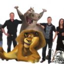 (Left to right) The filmmakers—and some of the zoosters—from “Madagascar: Escape 2 Africa” are directors ERIC DARNELL and TOM McGRATH; Alex the lion (seated, as voiced by BEN STILLER); Gloria the hippo (standing, as voiced by JADA