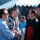 Producer Bradley Thomas, Jim Carrey with directors/co-screenwriters Bobby Farrelly and Peter Farrelly on the set of 20th Century Fox's Me, Myself & Irene - 2000