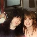Steve Riley and his wife Mary, on the bus, on tour, somewhere in America 1988