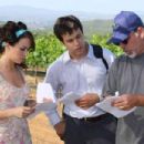 LACEY CHABERT (Marcy) and MICHAEL SHULMAN (Sherman) discuss script changes with director CRAIG SAAVEDRA in Starry Night Entertainment’s “SHERMAN’S WAY.” © 2008 SHERMAN’S WAY LLC & STARRY NIGHT ENTERTAINMENT LLC. ALL RIGHTS RE