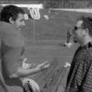 Adam Sandler and director Frank Coraci on the set of Touchstone's The Waterboy - 1998