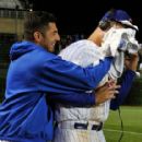 Pitcher Matt Garza Pushes a Pie Into Anthony Rizzo's Face (baseball)