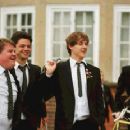 L to R: James Corden as Timms, Dominic Cooper as Dakin, Andrew Knott as Lockwood and Jamie Parker as Scripps in comedy drama 'The History Boys'
