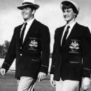 Barry Donath and Faith Leech model the walking-out outfit for the Opening ceremony at the 1956 Olympic Games in Melbourne