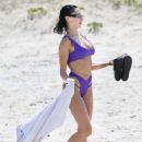 London Goheen in Purple Bikini at the beach in Gold Coast