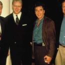 The real Dr. Jeffrey Wigand, Russell Crowe, Al Pacino and the real Lowell Bergman on the set of The Insider - 11/99