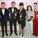 (L-R) Michael Zegen, Daniel Palladino, Amy Sherman-Palladino, Alex Borstein and Rachel Brosnahan At The 70th Primetime Emmy Awards - Press Room (2018)