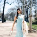 Nina Dobrev – Wearing a Tom Ford bag and a Lanvin dress in Paris near la Concorde