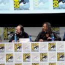Musicians James Hetfield, Lars Ulrich, Kirk Hammett and Robert Trujillo speak onstage at 