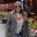 Kelly Brook – Wears festive jumper and faded denim jeans at Heart radio in London