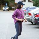 Lucy Hale – Wears a purple sweater and tights in Los Angeles