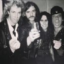 Francis Buchholz (bassist of Scorpions), Lemmy (bassist of Motörhead), Steve Harris (bassist of Iron Maiden) and Klaus Meine (front-man of Scorpions). Hammersmith Odeon, London. February 18 1989 - 454 x 306