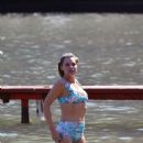 Sophie Monk in Blue Bikini on a beach in Portofino