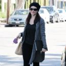 Kristin Davis: stopping by a studio on a chilly morning in Los Angeles