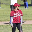 Gina Rodriguez – Filming dressed in a baseball uniform in Los Angeles
