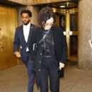 Sara Gilbert – Keeps a low profile while exiting NBC Studios in New York - 454 x 678