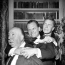 Vincent Price, James Gregory, and Alfred Hitchcock