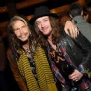 Singer-songwriters Steven Tyler and Jaren Johnston of The Cadillac Three attend the debut of the new 'Keith Urban So Far' exhibition at Country Music Hall of Fame and Museum’s CMA Theater on December 1, 2015 in Nashville, Tennessee.