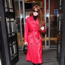 Nicola Roberts – Wearing red leather rain coat at Zoe Ball breakfast show in London - 454 x 552