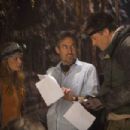 (left to right) Star Anita Briem, director Eric Brevig and star Brendan Fraser on the set of New Line Cinema's release JOURNEY TO THE CENTER OF THE EARTH. Photo: Sebastian Raymond/New Line Cinema. © MMVII New Line Productions, INC. and Walden Media, L