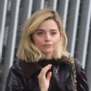 Jenna Coleman – In a chocolate leather coat seen with Aidan Turner in London - 454 x 588