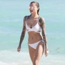 Sophia Thomalla in White Bikini on the beach in Miami