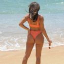 Kayleigh Morris &#8211; In orange bikini on the beach in Cyprus