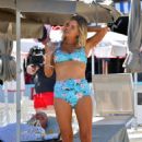 Sophie Monk in Blue Bikini on a beach in Portofino