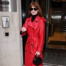 Nicola Roberts – Wearing red leather rain coat at Zoe Ball breakfast show in London - 454 x 645