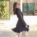 Sofia Carson in silver boots in New York