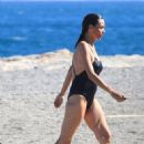 Ines Sastre in Black Swimsuit on the beach in Sotogrande - 454 x 681