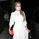 Paris Hilton in White Dress at Madeo Restaurant in Beverly Hills