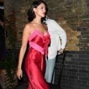 Eiza Gonzalez – Out in a satin red dress for an evening at Chiltern Firehouse in London