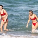 Selena Weber and Lauren Ashley in Red Bikinis on Miami Beach - 454 x 303