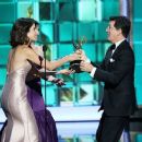 Cobie Smulders, Alyson Hannigan and Stephen Colbert -  The 65th Annual Primetime Emmy Awards - Show - 454 x 375