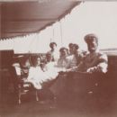 Olga Nikolaevna, Anastasia Nikolaevna, Olga Alexandrovna, Maria Nikolaevna, Alexandra Feodorovna and Nicholas Alexandrovich onboard the Standart, 1911 - 454 x 436
