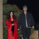 Megan Fox – In a red leather trench coat and PVC pants at Nobu Malibu