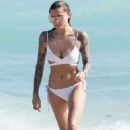 Sophia Thomalla in White Bikini on the beach in Miami - 454 x 681