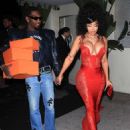 Cardi B – Wearing red dress on her 31st birthday at Delilah in West Hollywood