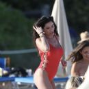 Jasmine Waltz in Red Swimsuit on Miami Beach - 454 x 681