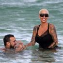 Amber Rose and French Montana on the beach in Miami, Florida - May 14, 2017 - 454 x 317