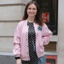 Sophie Ellis Bextor – In a polka dot mini dress and a pink bomber jacket posing at BBC Radio 2 - 454 x 601