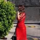 Melissa Benoist – In red dress arrives on the set of Jimmy Kimmel Live in Los Angeles - 454 x 681