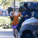Lily-Rose Depp – In a purple mini skirt out to dinner in Los Angeles