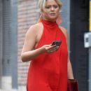 Emily Atack – Wears a red dress as she attends a wedding in Manchester city centre