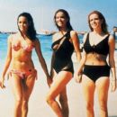 Martine Beswick, Claudine Auger, Luciana Paluzzi on break from filming Thunderball (1965)