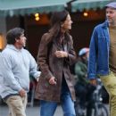 Katie Holmes – In a brown leather jacket on a stroll through the streets of New York